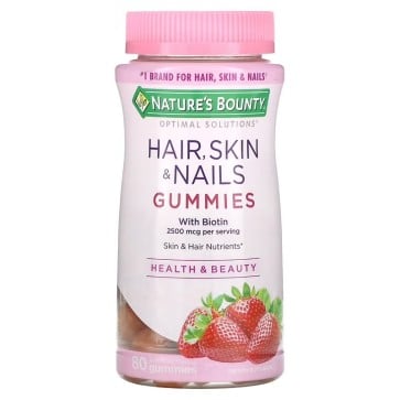 Hair, Skin & Nails Gummies with Biotin, Strawberry, 2,500 mcg, 80 Gummies Nature's Bounty Nature Bounty