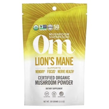 Om Mushrooms, Lion's Mane, Certified Organic Mushroom Powder, 3.5 oz (100 g) Om Mushrooms