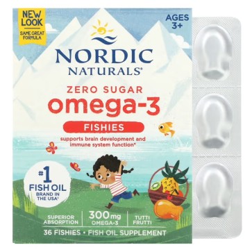 Omega-3 Fishies, Zero Sugar, Ages 3+, Tutti Frutti, 300 mg, 36 Fishies Nordic