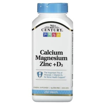 Calcium Magnesium Zinc + D3, 250 Tablets 21stCentury